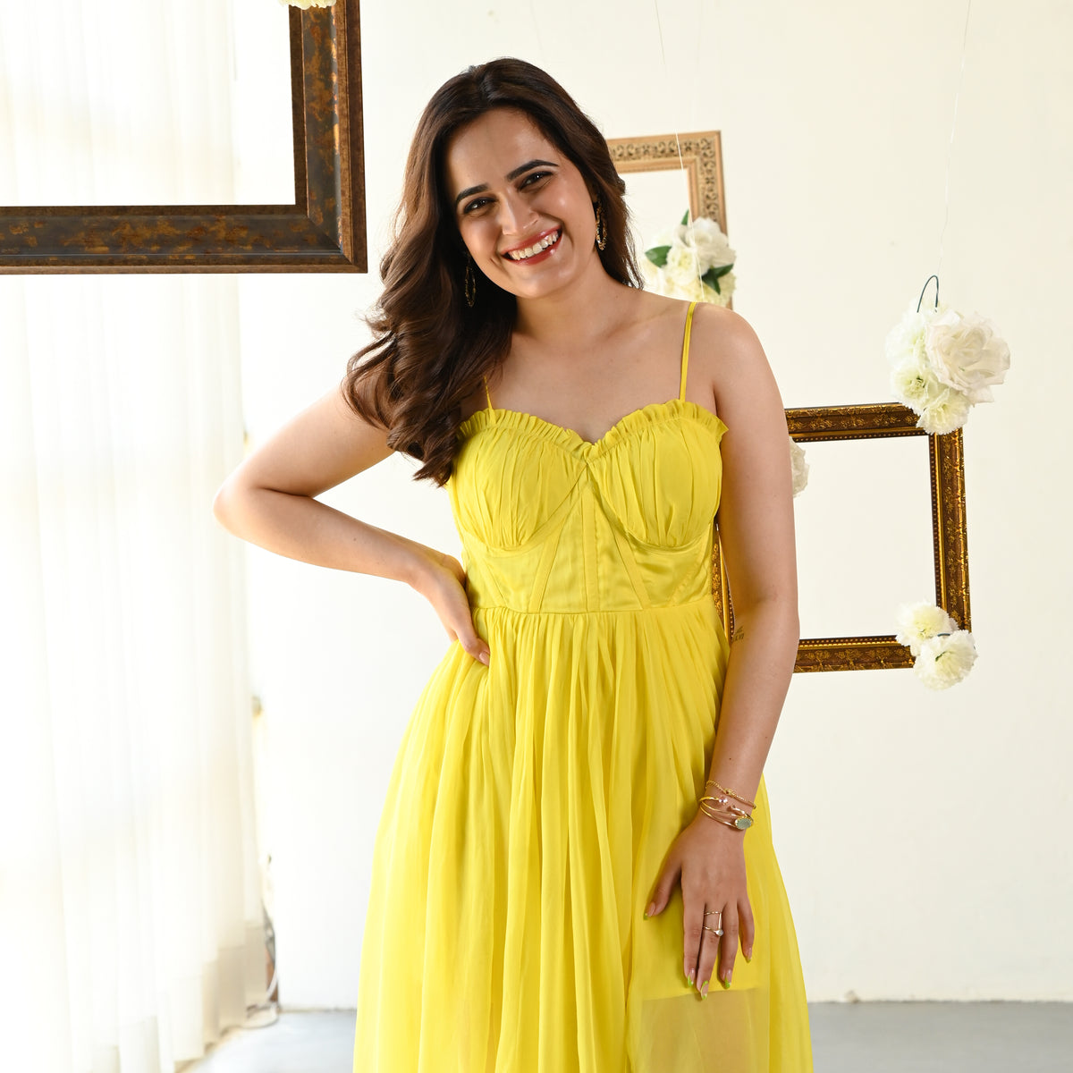 Sunshine Glow Yellow Designer Organza Corset Dress For Women Online –  Ordinaree
