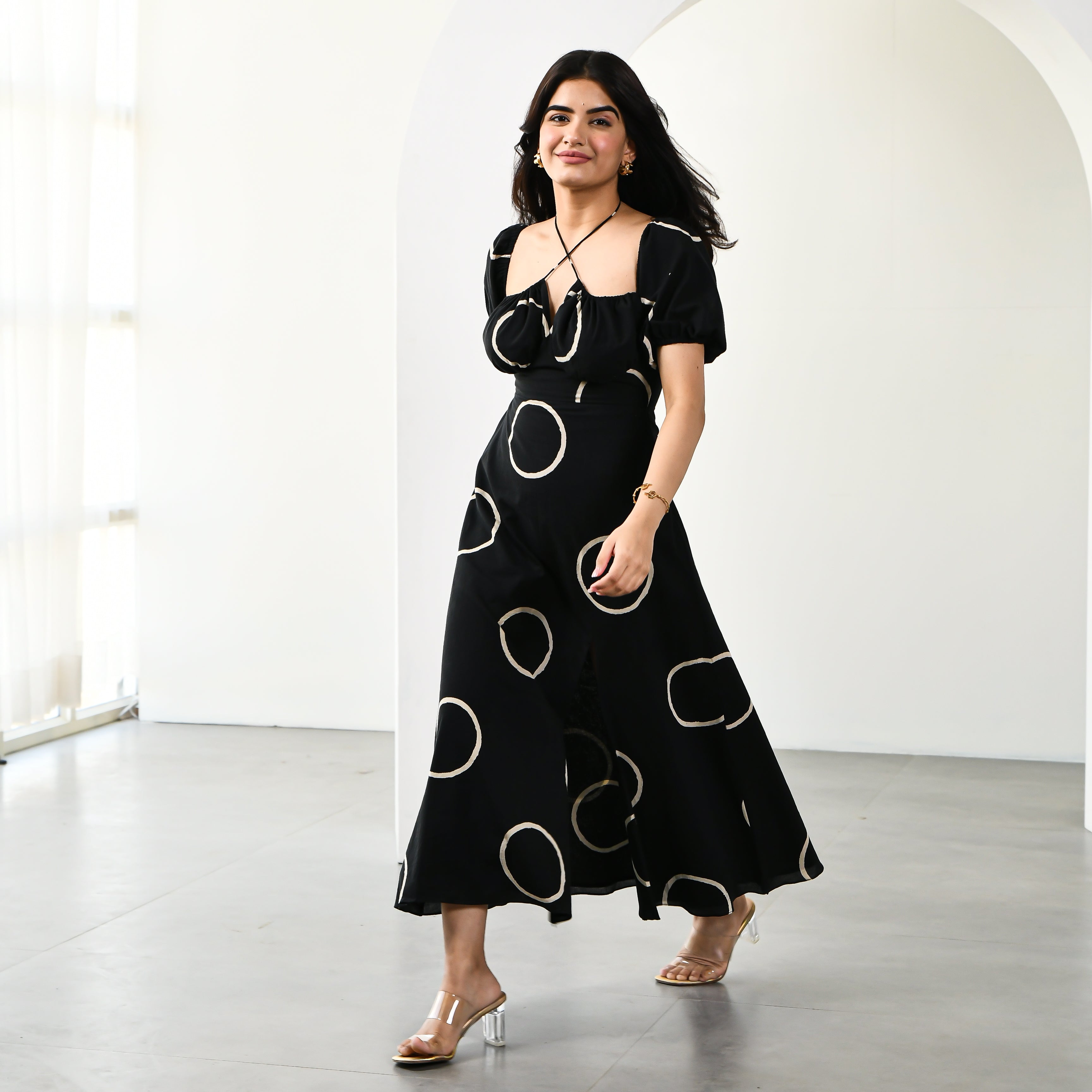 Ladies black polka dot dress hotsell