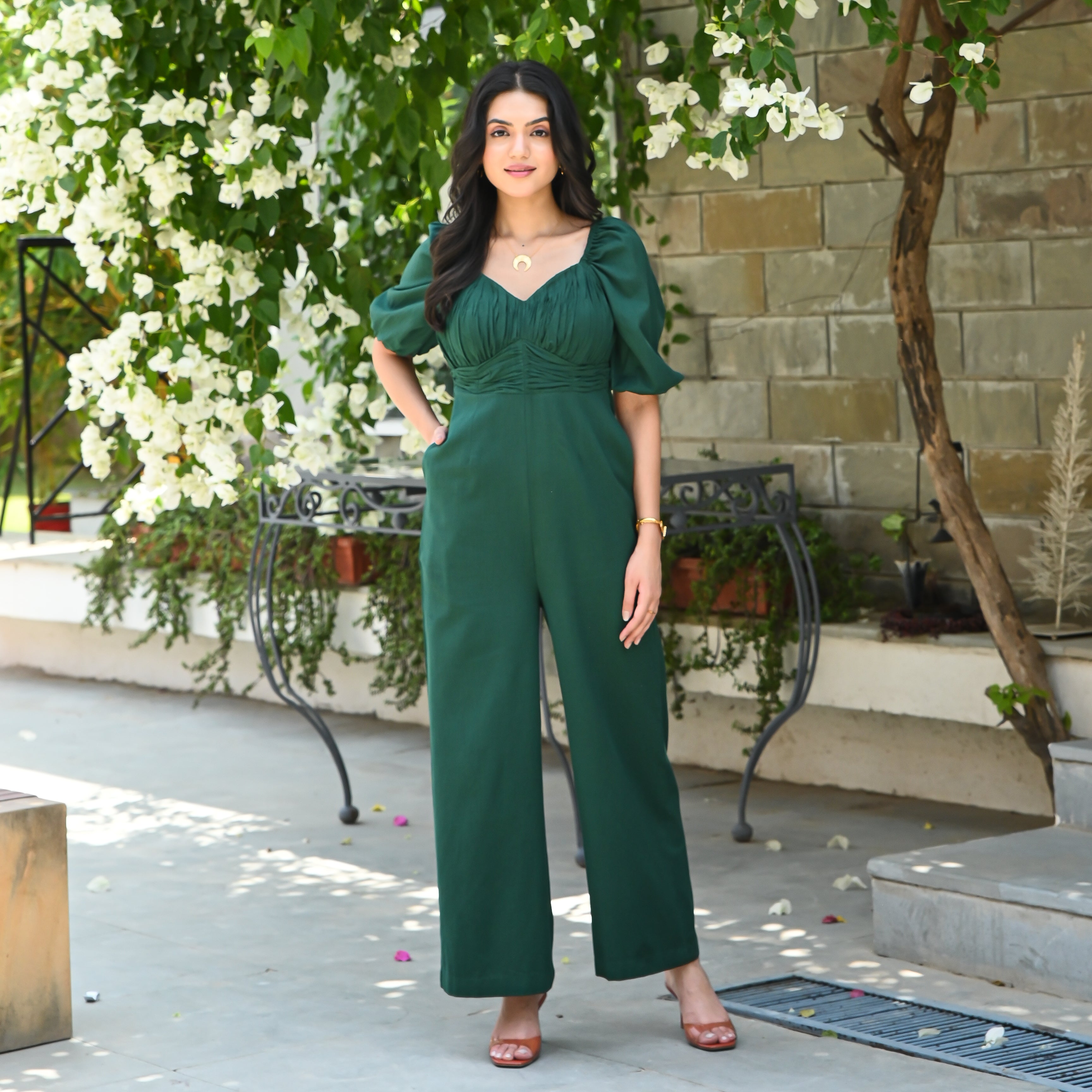 Mossy Green Designer Cotton Jumpsuit For Women Online Ordinaree