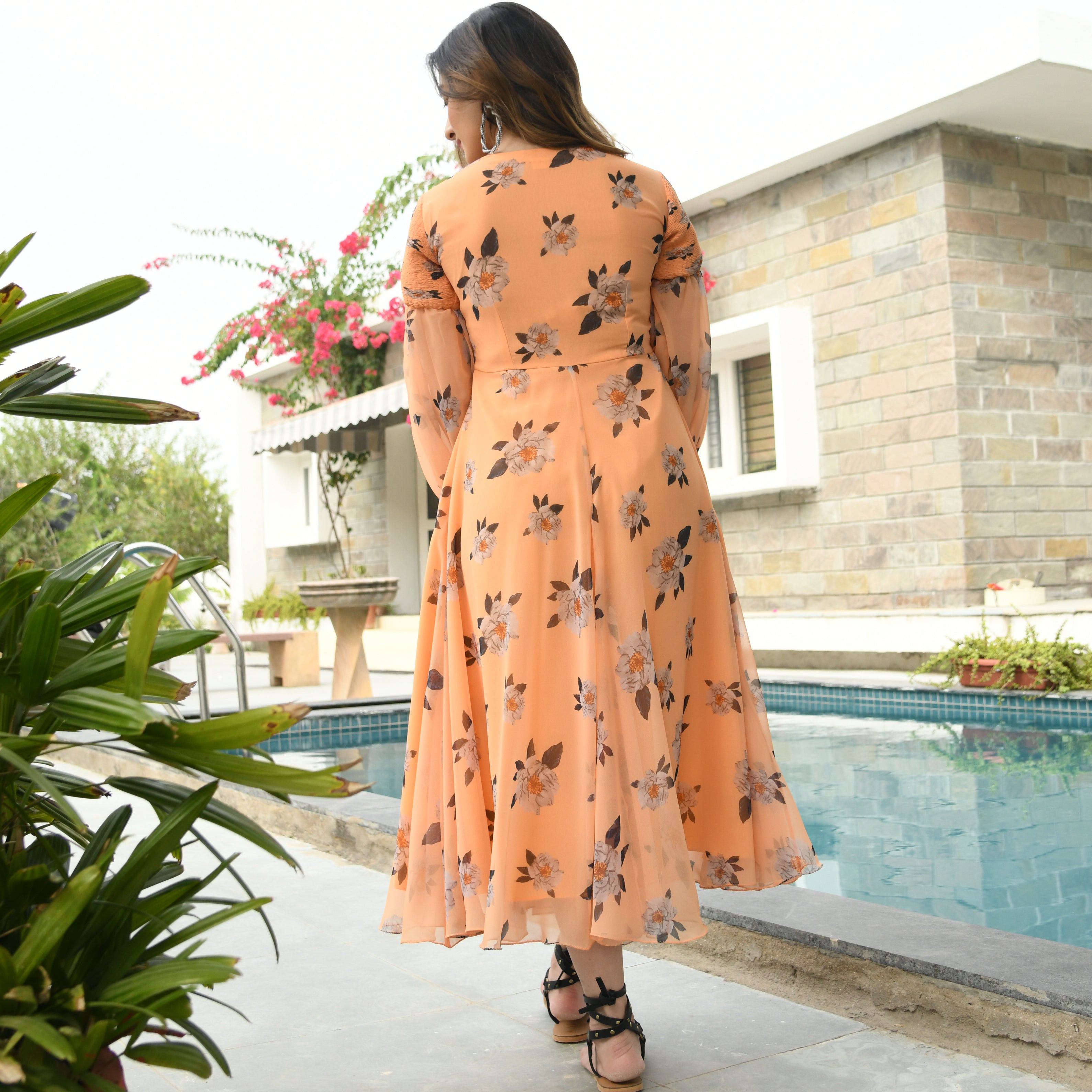 Floral shop orange dress